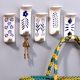 White Ceramic Blue Floral Adhesive Sticky Hooks - Pack of 5